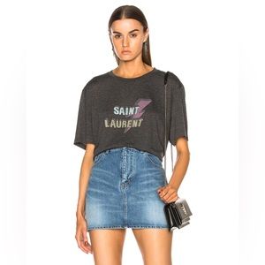 Saint Laurent Lightning Bolt Logo GraphiEclair Jersey T-Shirt, Gray, Lg